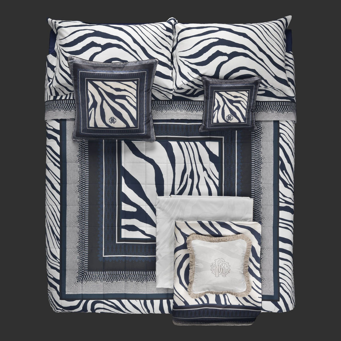 ROBERTO CAVALLI Cotton Satin Duvet Cover Set - Blue Zebrage Frame