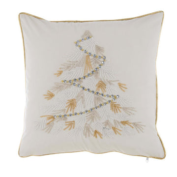 BLANC MARICLO' Velvet Cushion - Tree with Pearls 
