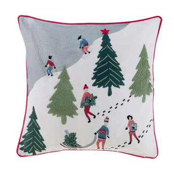 Cushion With Applications and Embroidery BLANC MARICLO' - Skiers 45x45 