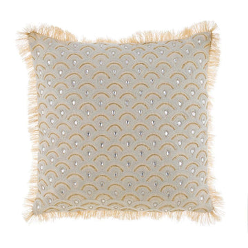 BLANC MARICLO' Cushion - Gold Scales and Fringes 