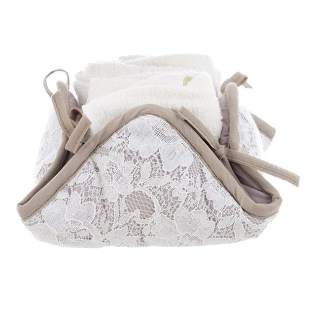 Basket with 3 BLANC MARICLÒ Washcloths - Lace