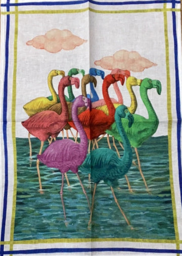 Pure Linen Tea Towel TUSCAN WEAVING - Flamingo Water