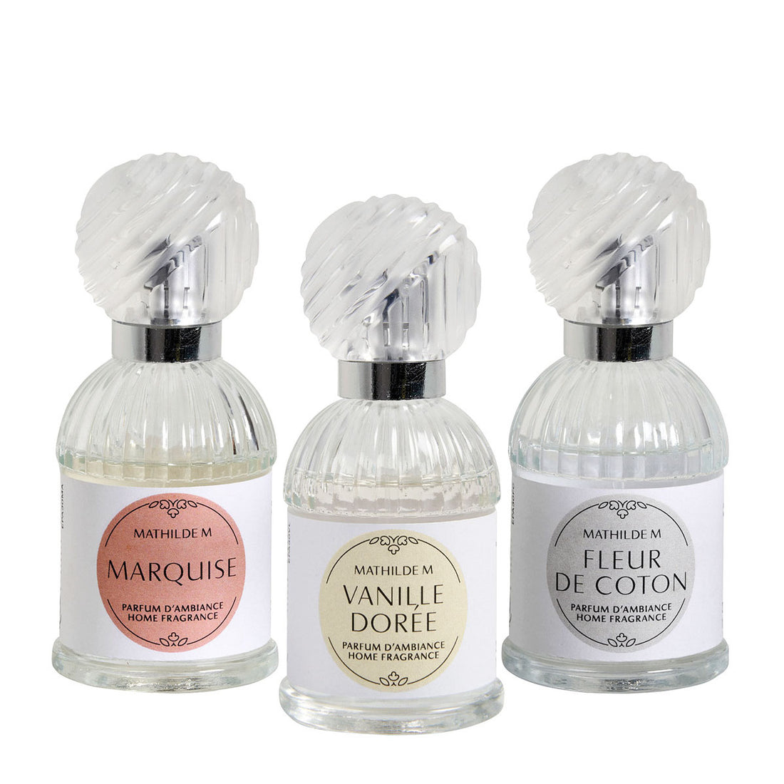 Cofanetto regalo con tre profumi d'ambiente MATHILDE M. - Marquise, Fleur de Coton, Vanille Dorée