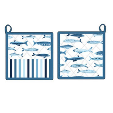 Pair of Pot Holders with Border - Blue Lagoon