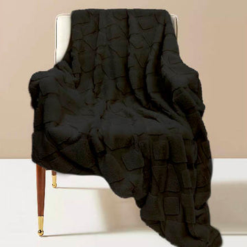 Faux Fur Plaid Blanket - Tiam