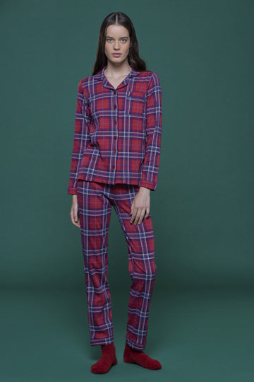 Women's warm cotton pajamas WE BY NIGHT - Red Scotty