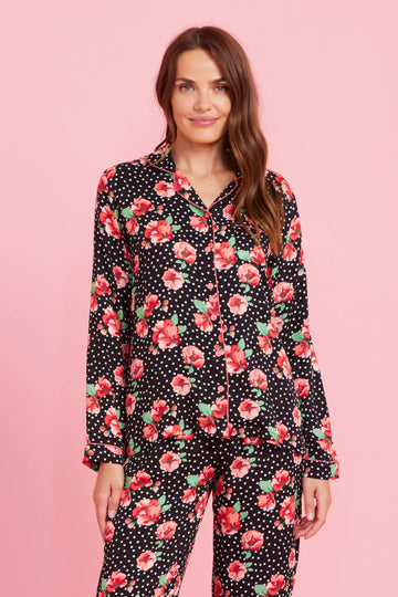 Women's Long Viscose Pajamas NOI DI NOTTE - Flowers Dots