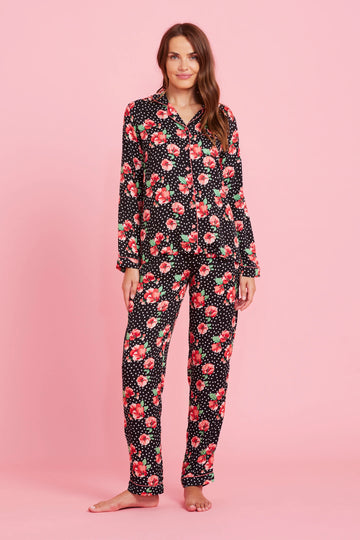 Women's Long Viscose Pajamas NOI DI NOTTE - Flowers Dots