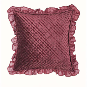 BLANC MARICLO' Quilted Velvet Cushion - Bordeaux with Frill