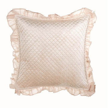 BLANC MARICLO' Quilted Velvet Cushion - Powder with Frill