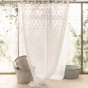 Tulle Curtain with Blanc Mariclò Embroidery - Small King