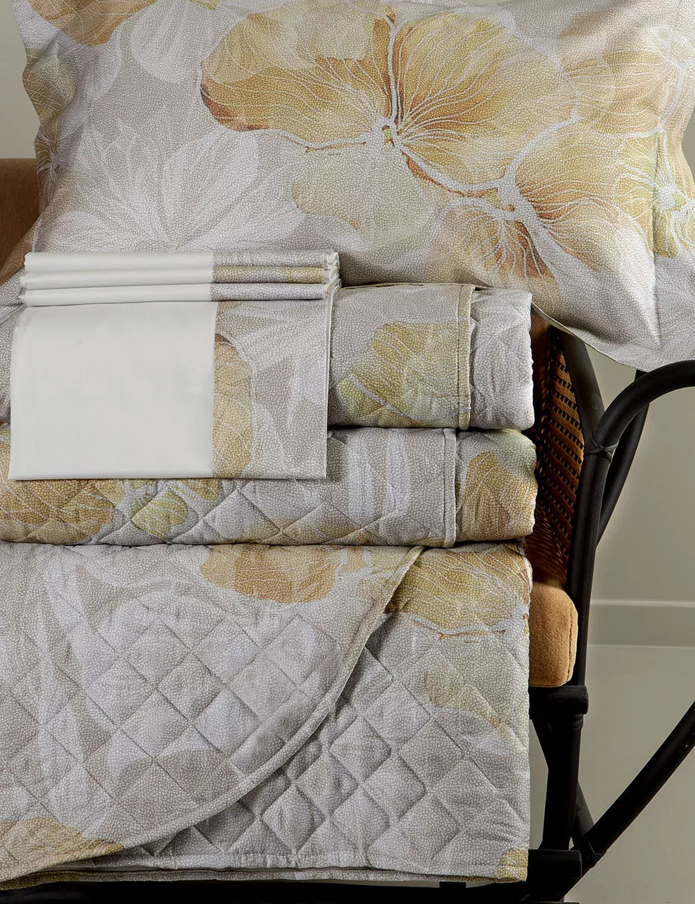 BORBONESE Double Sheet Set in Cotton Satin - Apricot Flower